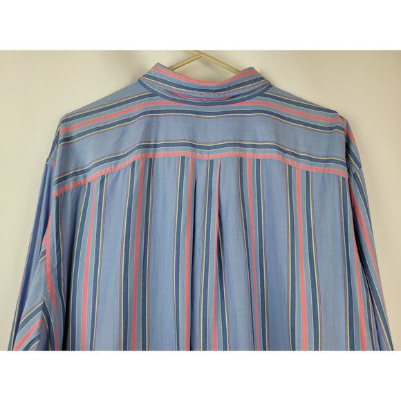 Lands End Men's Striped Button Up Shirt with Floral Flip Cuff Blue Salmon Sz XL - Picture 6 of 10
